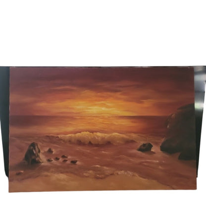Vintage Mid-Century Sunset Seascape Oil Painting Canvas Signed by A. Eriksen