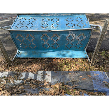 Vintage Mid-Century Blue Metal 3-Seater Patio Glider Bench Top Project
