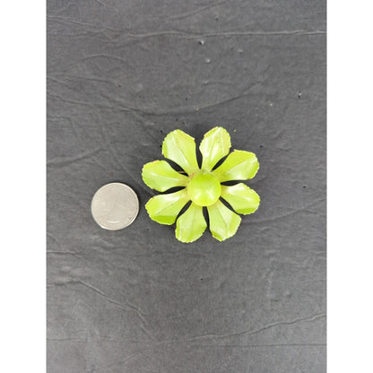 Vintage Enamel Flower Brooch Pin Chartreuse Lime Green Gold Tone Retro