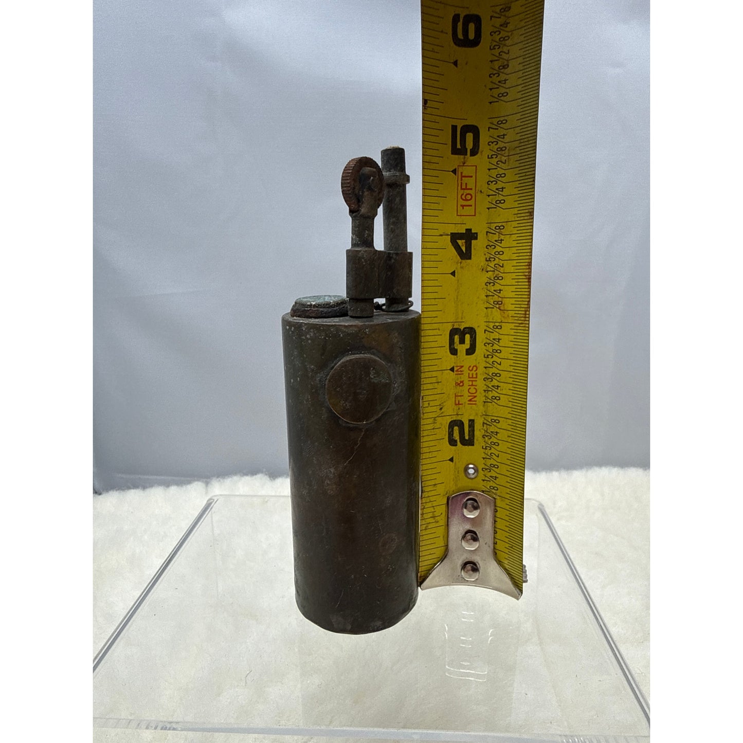 Vintage Solid Brass Cylindrical Trench Style Table Lighter Stamped #4 Industrial
