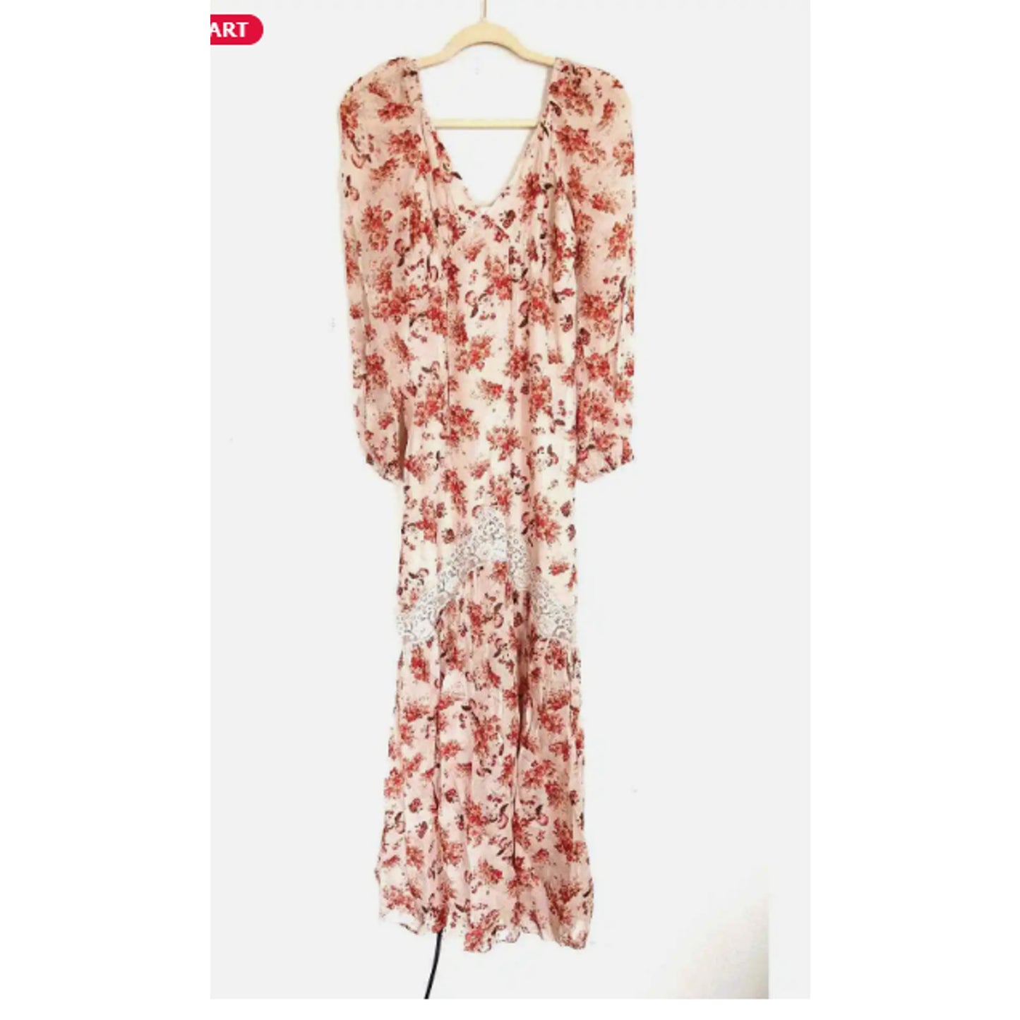 Cami NYC Francie Lace Trimmed Floral Print Silk Chiffon Maxi Dress NEW Medium