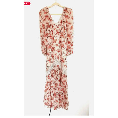 Cami NYC Francie Lace Trimmed Floral Print Silk Chiffon Maxi Dress NEW Medium