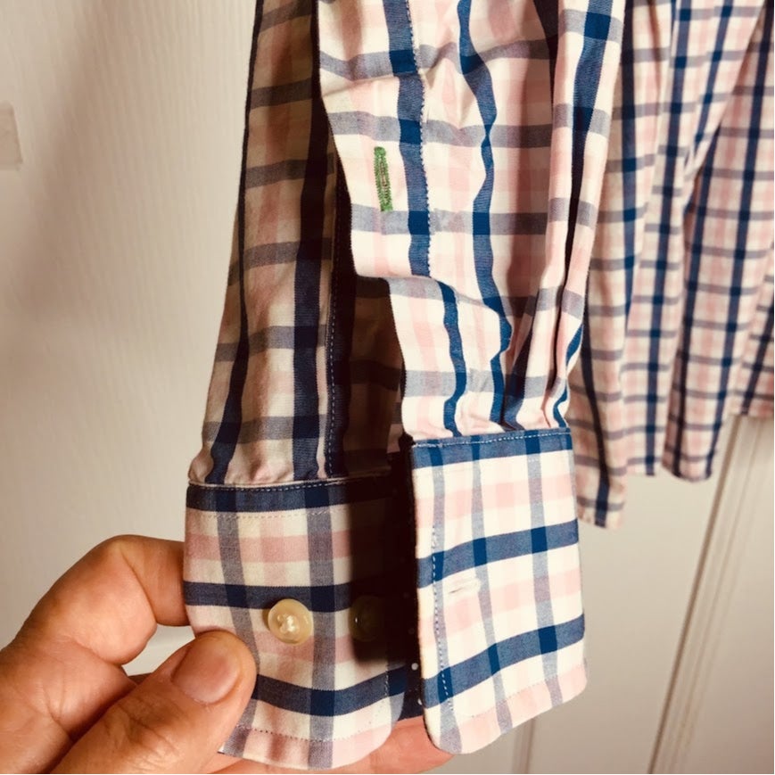 Tommy Hilfiger Button Down Shirt Long Sleeve Pink blue Check  16.5 32-33