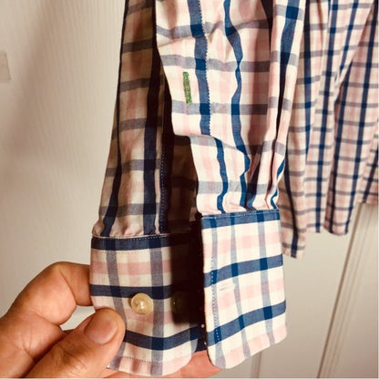 Tommy Hilfiger Button Down Shirt Long Sleeve Pink blue Check  16.5 32-33