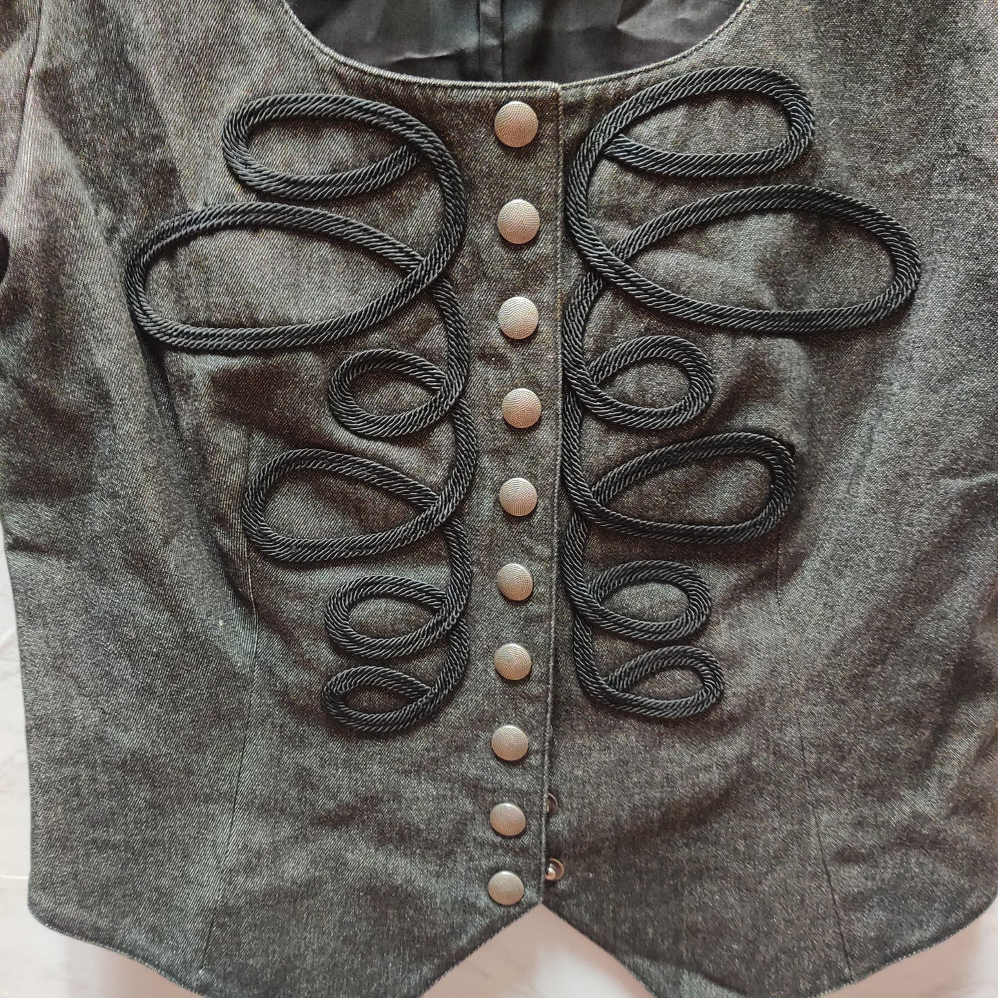 Andrea Jovine Charcoal Gray Soutache Military Style Crop Vest Top 6