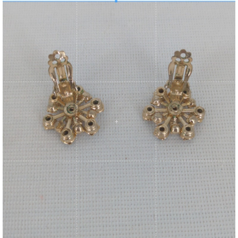 Vintage Gray Crystal Stone Rose Gold Tone Clip On Earrings Retro Glamour
