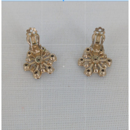 Vintage Gray Crystal Stone Rose Gold Tone Clip On Earrings Retro Glamour