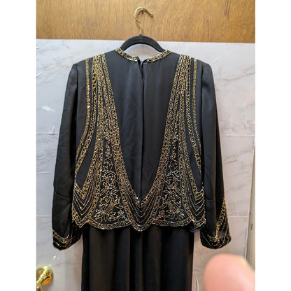 Jack Bryan Vintage Black Silk Beaded Sequin Formal Gown XL 80s Glam Luxe