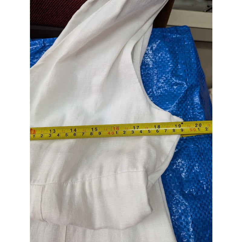 Liz Claiborne White Linen Midi Eyelet Trim Sleeveless Casual Summer Dress Siz 14