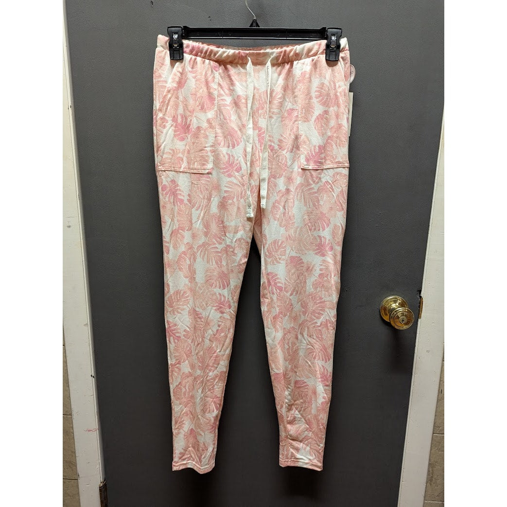 Hurley Soft Cozy PJ bottoms drawstring waist Pink botanicals Size Large NEW