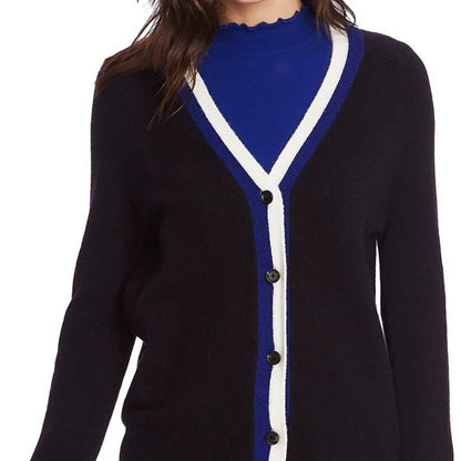 Court and Rowe Cardigan Sweater Long Sleeve Striped Large Cozy Black Blue White