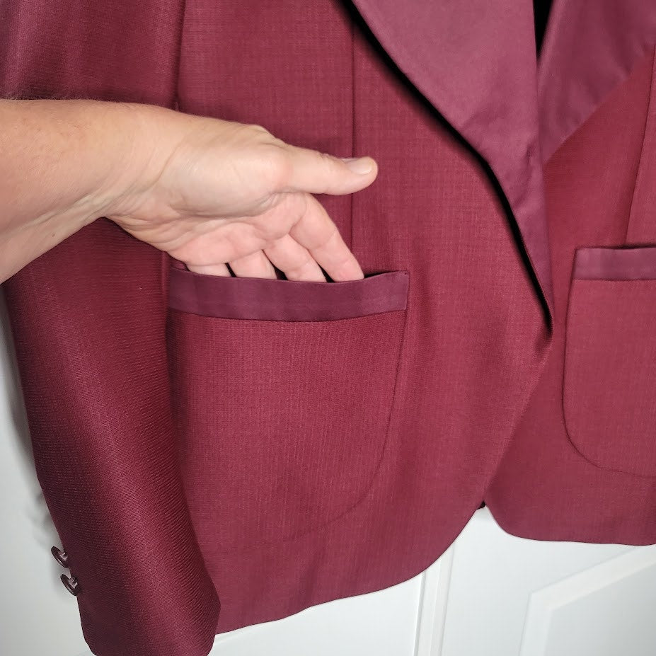 Vintage 1970s Burgundy Shawl Collar Tuxedo Jacket - Union Made ACWA - 40R