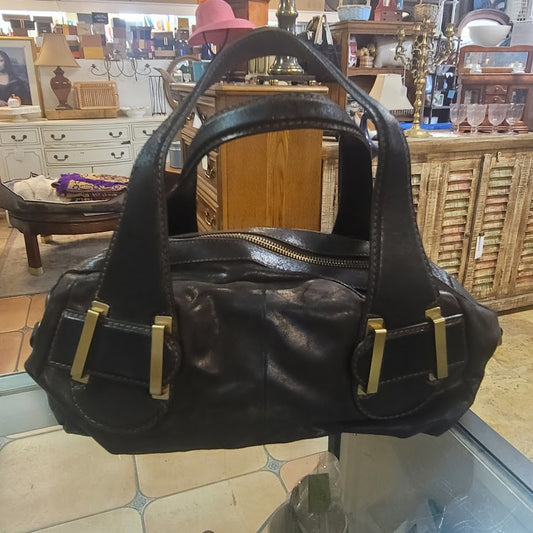 Vintage Sondra Roberts Chocolate Brown Leather Hobo Shoulder Bag