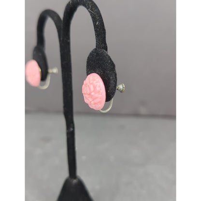Vintage Pink Round Disc Dangle Earrings Retro Screw Back Clip On 1960s