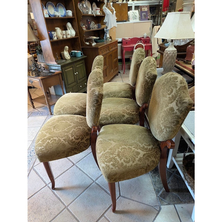 Secondhand Sandies: Set of 5 Dining Chairs Green Velvet Flocking