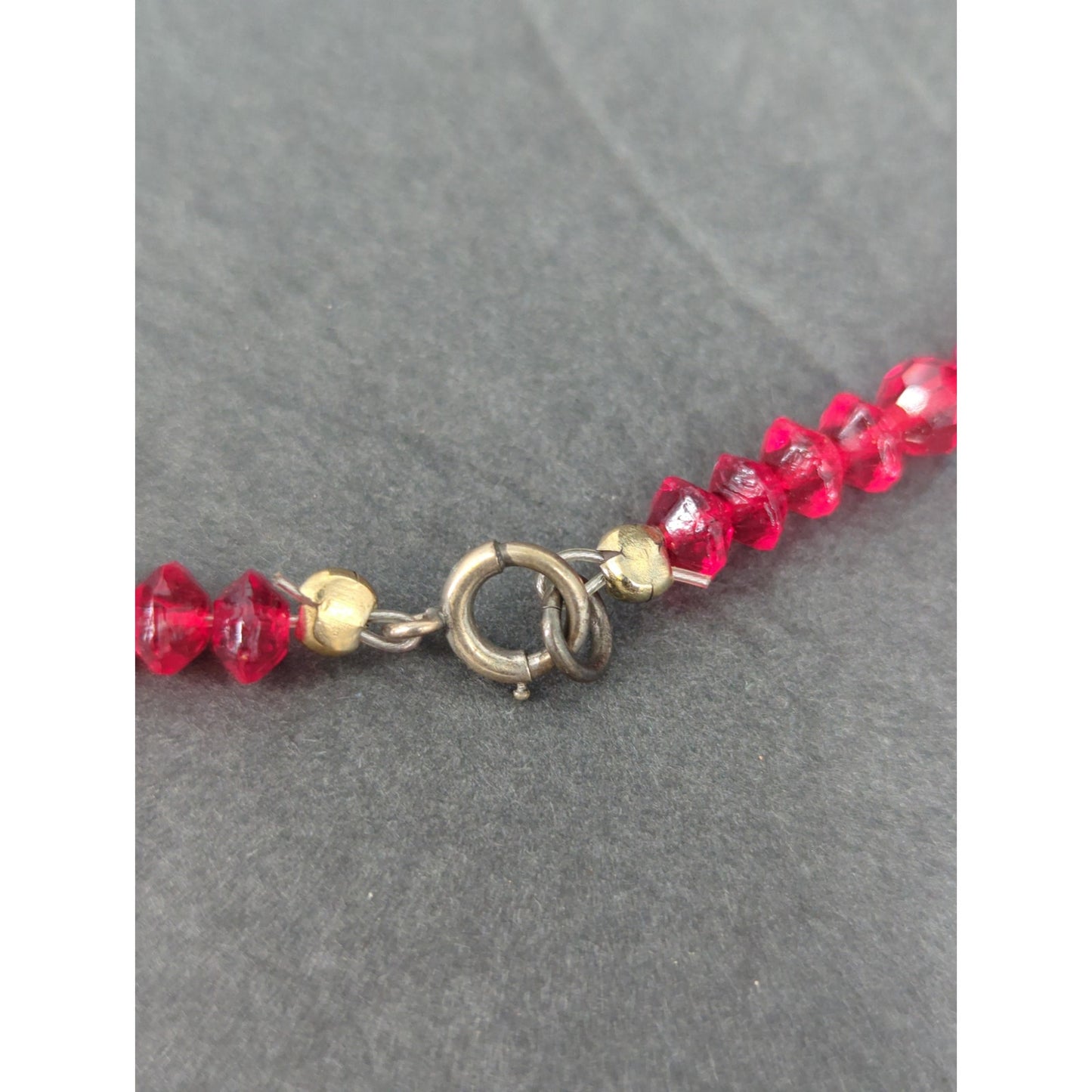 Vintage Red Aurora Borealis Crystal Beaded Strand Necklace Mid-Century Glam