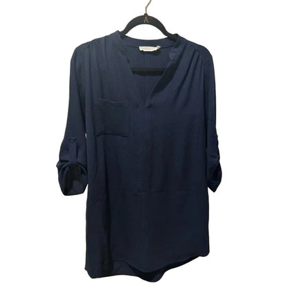 Lush V-Neck Navy sleeve roll-tab cuffs Dress Size Small NEW Casual Travel Light