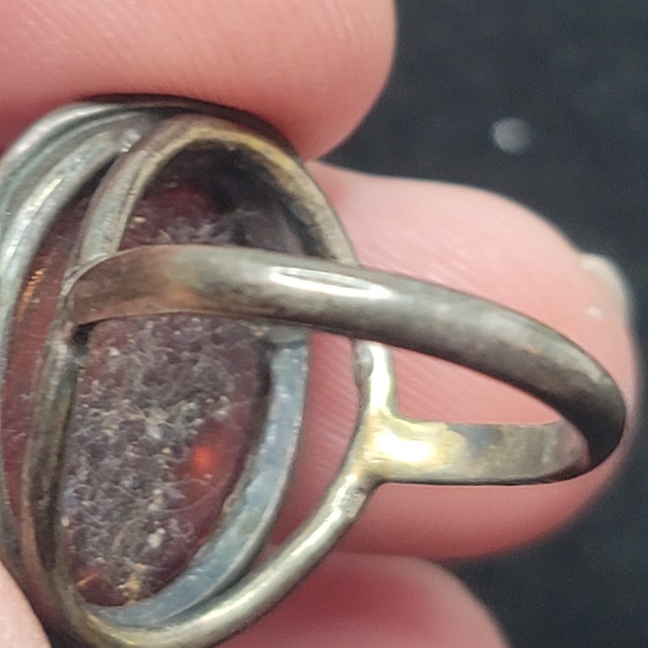 Vintage Navajo Modernist Baltic Amber & .925 Silver Ring