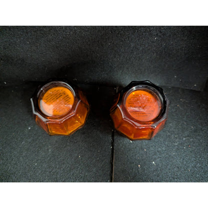 Vintage Amber Glass Votive Candle Holders with Orange Candles - Pair