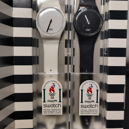 Swatch Vintage UNOPENED UNWORN Pair Black White GZS10 1995 Mint Condition