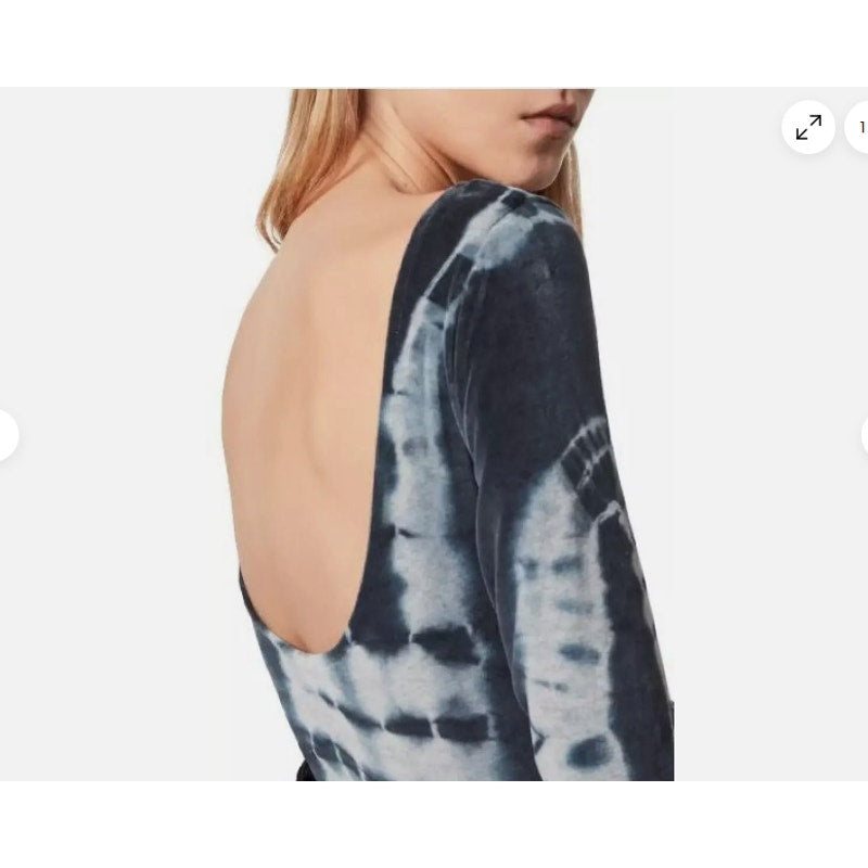 Allsaints Womens sIZE 6 Tie Dye Gray Blue Raffi Velvet Bodysuit Long Sleeve Top