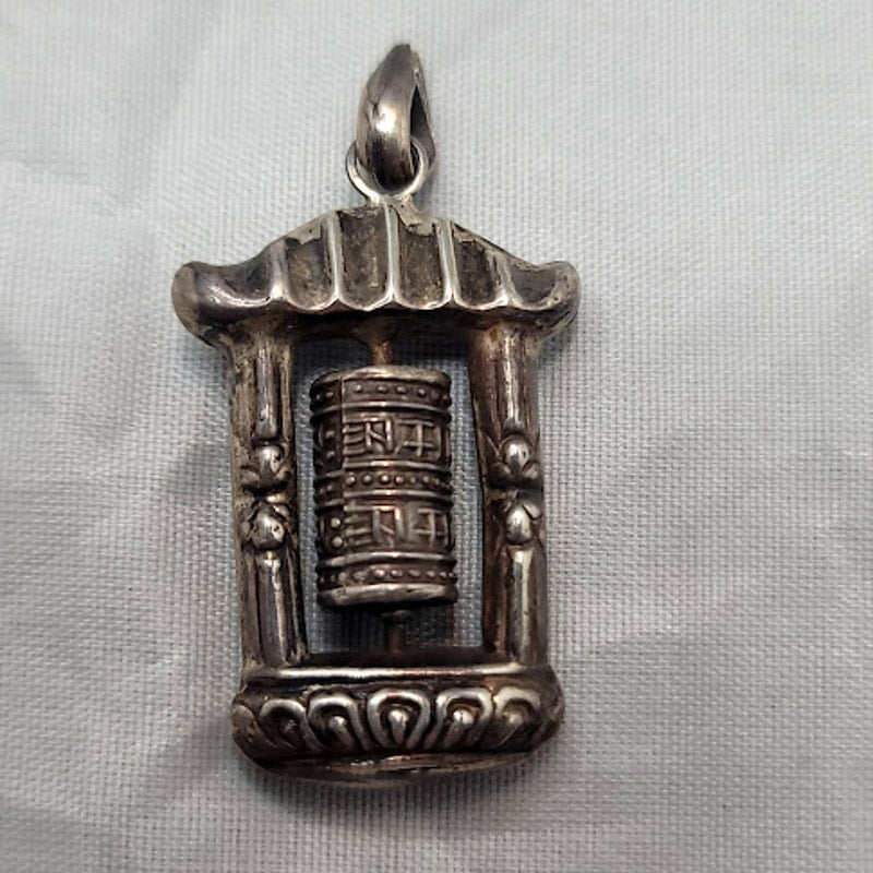 Tibetan Prayer wheel pendant silver  Nepal Tibet OM MANI PADME HUM