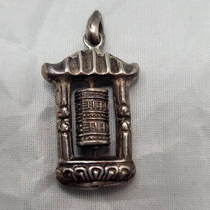Tibetan Prayer wheel pendant silver  Nepal Tibet OM MANI PADME HUM