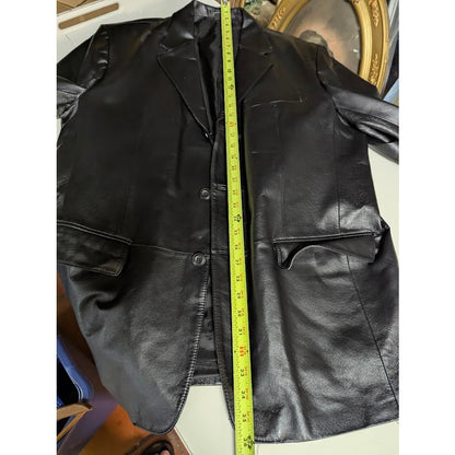 J. Ferrar Men's Black Genuine Leather Blazer Jacket Size Large 90s MatrixVibes