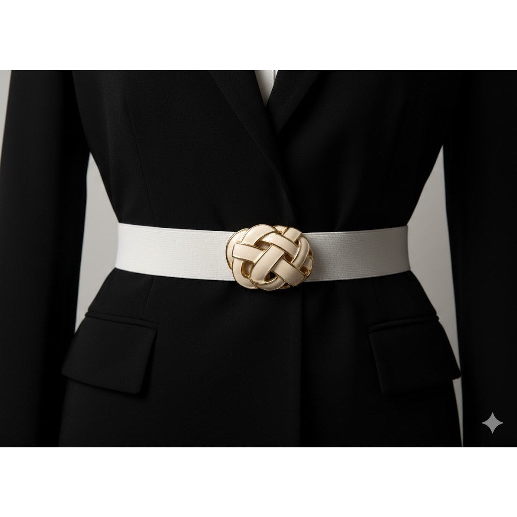 Retro Day Lor Signed White Enamel Gold Tone Scarf Clip Belt 80s Glam