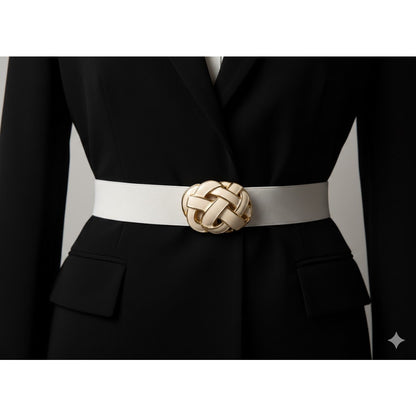 Retro Day Lor Signed White Enamel Gold Tone Scarf Clip Belt 80s Glam
