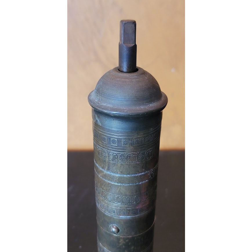 Vintage Brass Coffee Grinder Mill Made in Greece Hand Crank Pepper Spice Etched