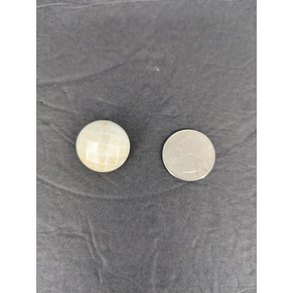 Vintage Cream Pearl Gold Tone Molded Geometric Grid Button Clip On Earrings