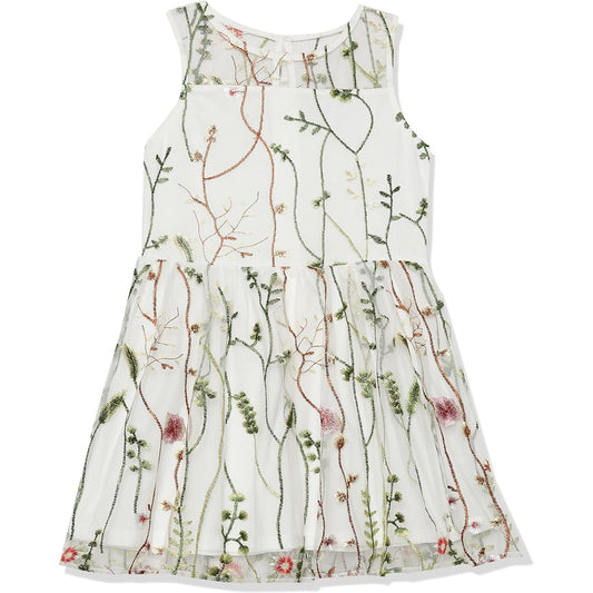 Calvin Klein Sleeveless Embroidered Mesh Overlay Girls' Dress Size 16 White NWT