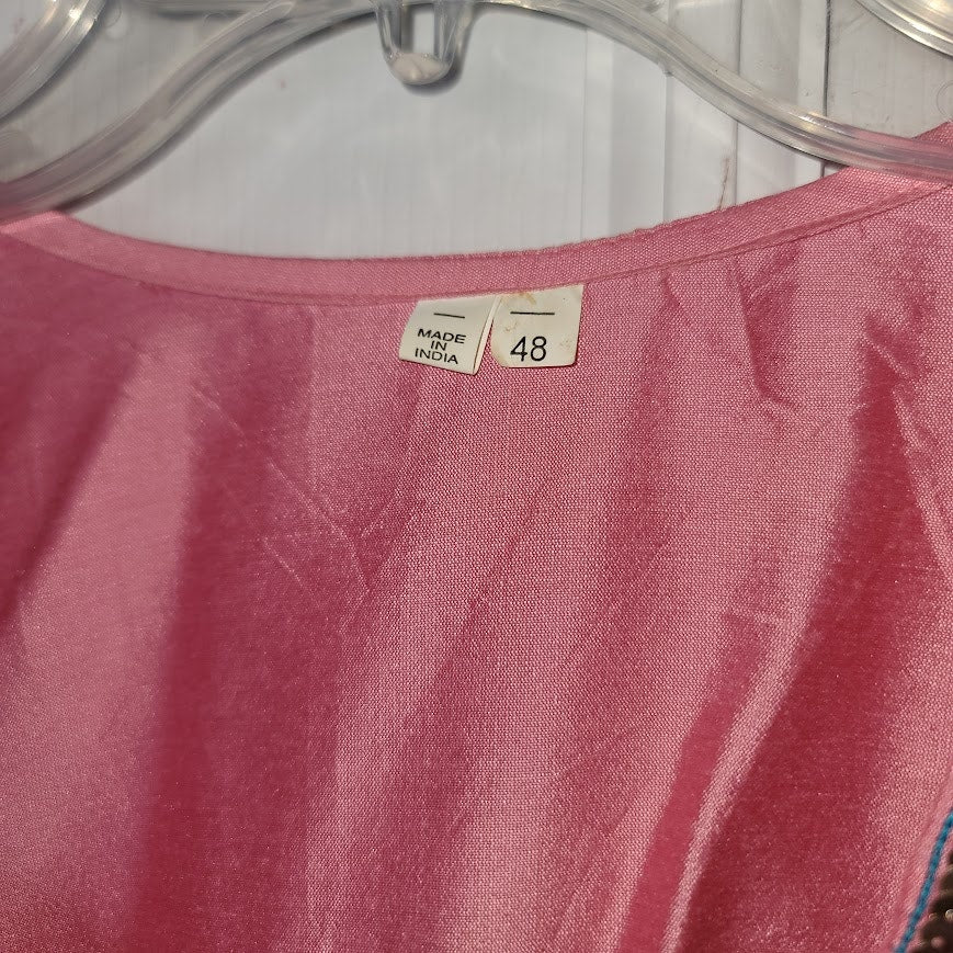 Fabindia Pink Embroidered Long Sleeve Tunic Top Beaded Embellishments size Large