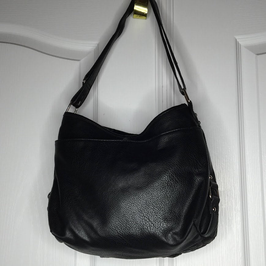 Rosetti Shoulder Bag silver Metal Accents Classic Black crosshatch pattern