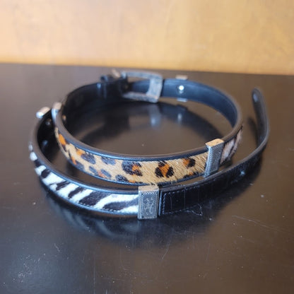 Brighton Zebra Cheetah Embossed Black Silver Belt XL Size 36
