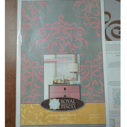 Royal Design Studio Small Ribbon Damask Furniture Decor Stencil 13.5 X 16 3031S