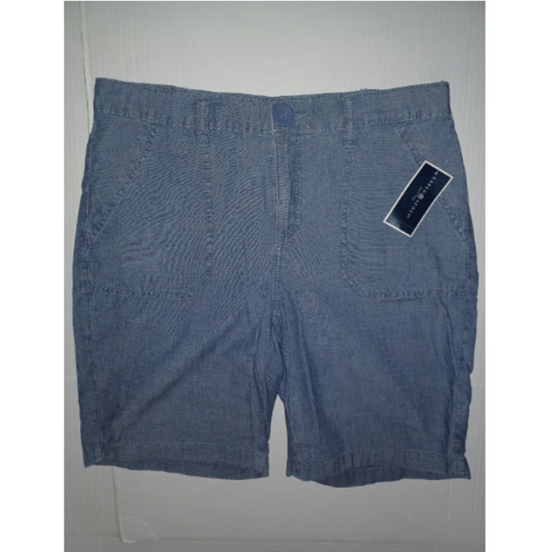 Karen Scott Women's Chambray Utility Straight Fit Shorts Mid Rise Solid Blue 6
