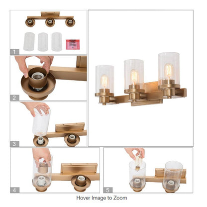 LNC  Industrial 3-Light Dark Gold Bathroom Vanity Light Wall Light Seeded Glass