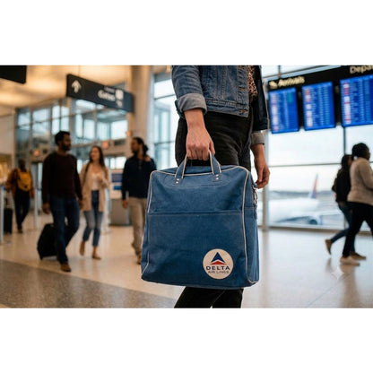 Delta Air Lines travel bag Vintage Blue Metal zipper Suitcase Carry On