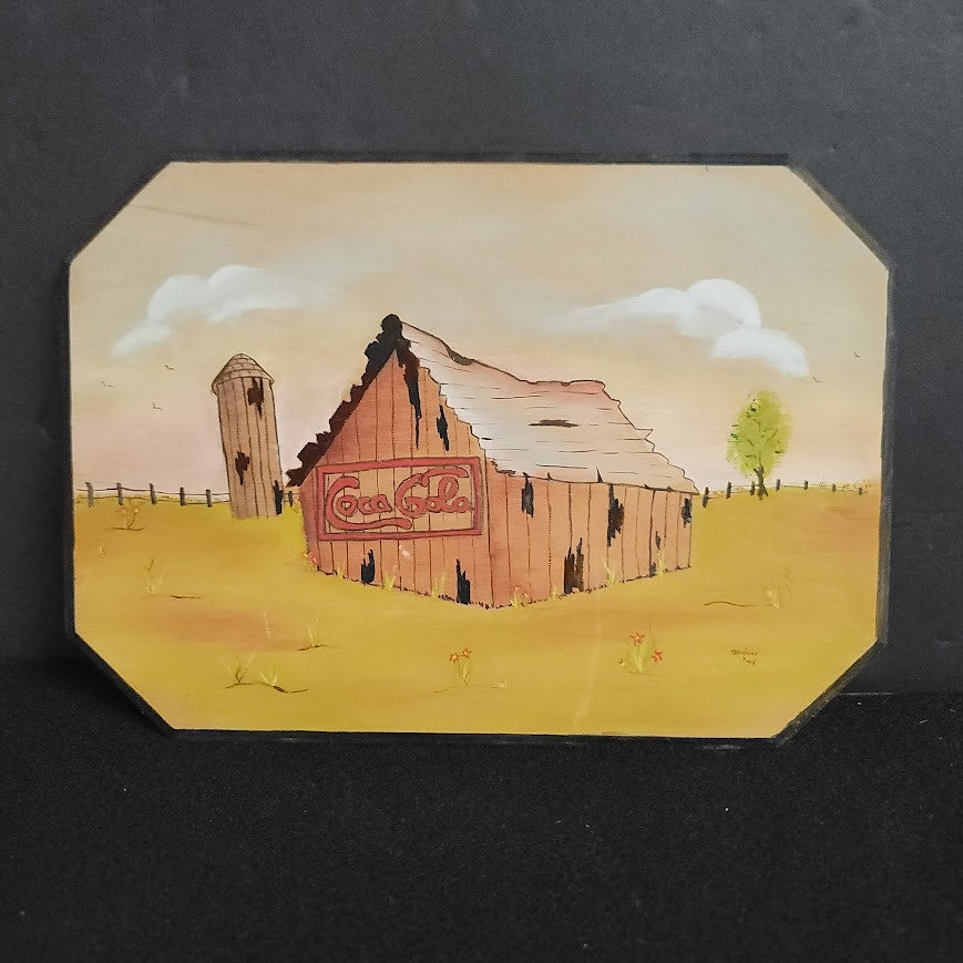 Handpainted Coca Cola Wood plaque Red Farmhouse Barn Grain BinSigned Gardner '76
