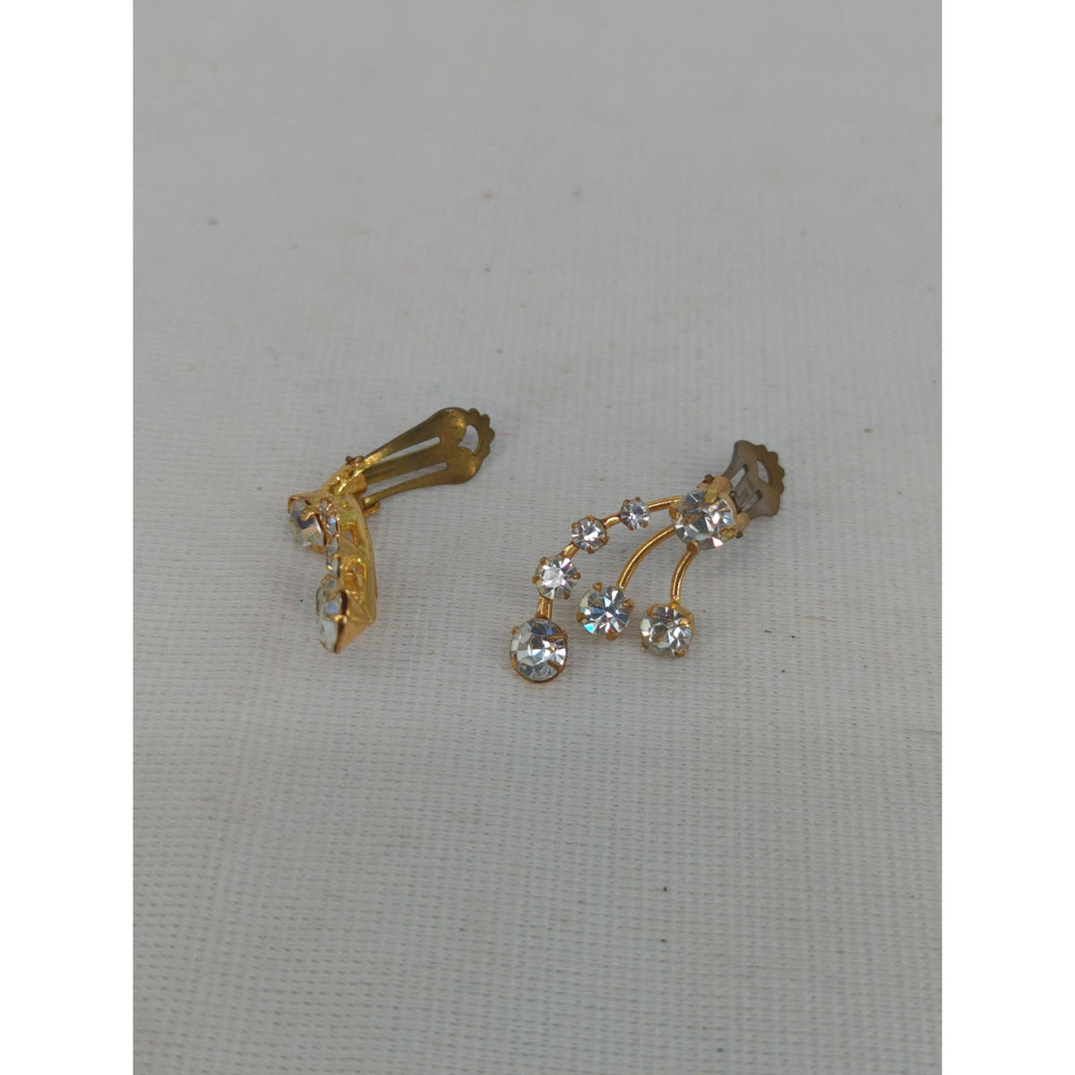 Vintage Austria Rhinestone Cascade Clip On Earrings Mid-Century Glam
