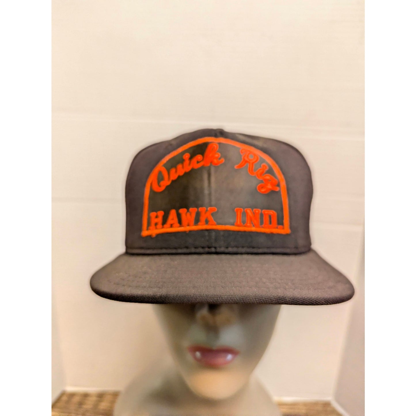 Vintage Quick Rig Hawk Ind Black Orange Strapback Baseball Cap Hat Y2K