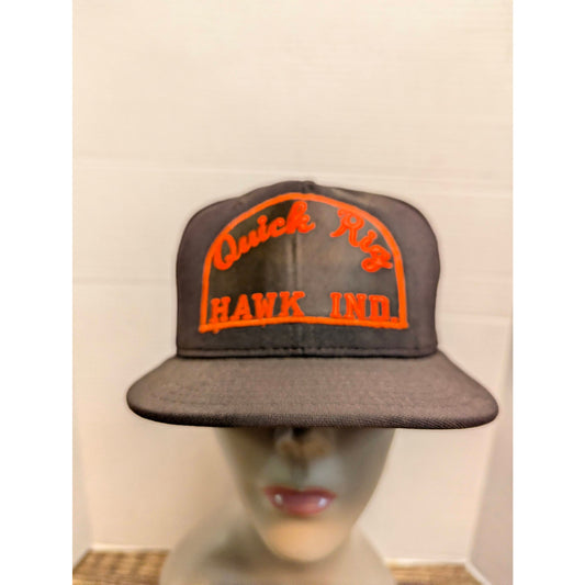 Vintage Quick Rig Hawk Ind Black Orange Strapback Baseball Cap Hat Y2K
