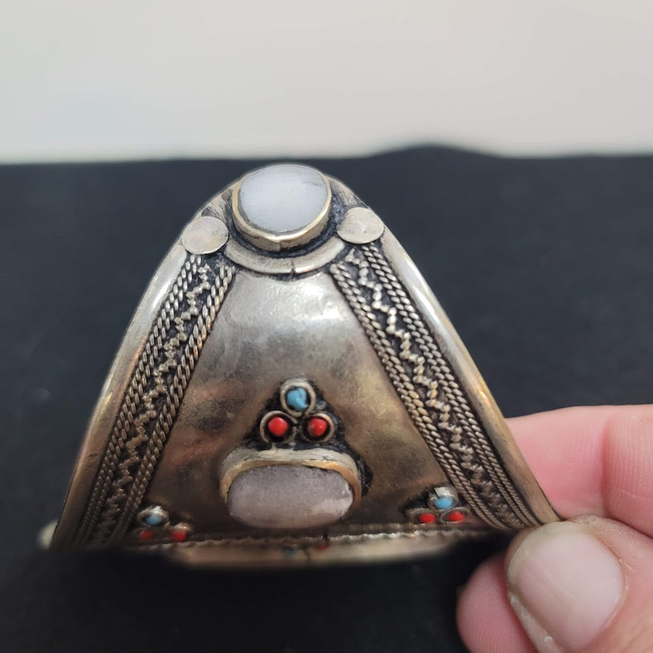 Cuff bracelet Kuchi Tribal Stone Alpaca Silver Turkmen Afghan Ethnic Boho
