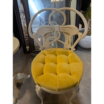 Secondhand Sandies:  Wrought Iron Heavy boudoir vanity chair yellow velvet seat