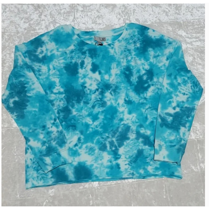 Kut From Kloth Michaela Tie-Dye SweatShirt MEDIUM long sleeve blue water crew