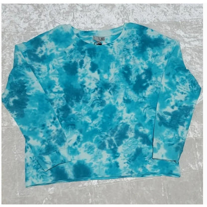 Kut From Kloth Michaela Tie-Dye SweatShirt MEDIUM long sleeve blue water crew