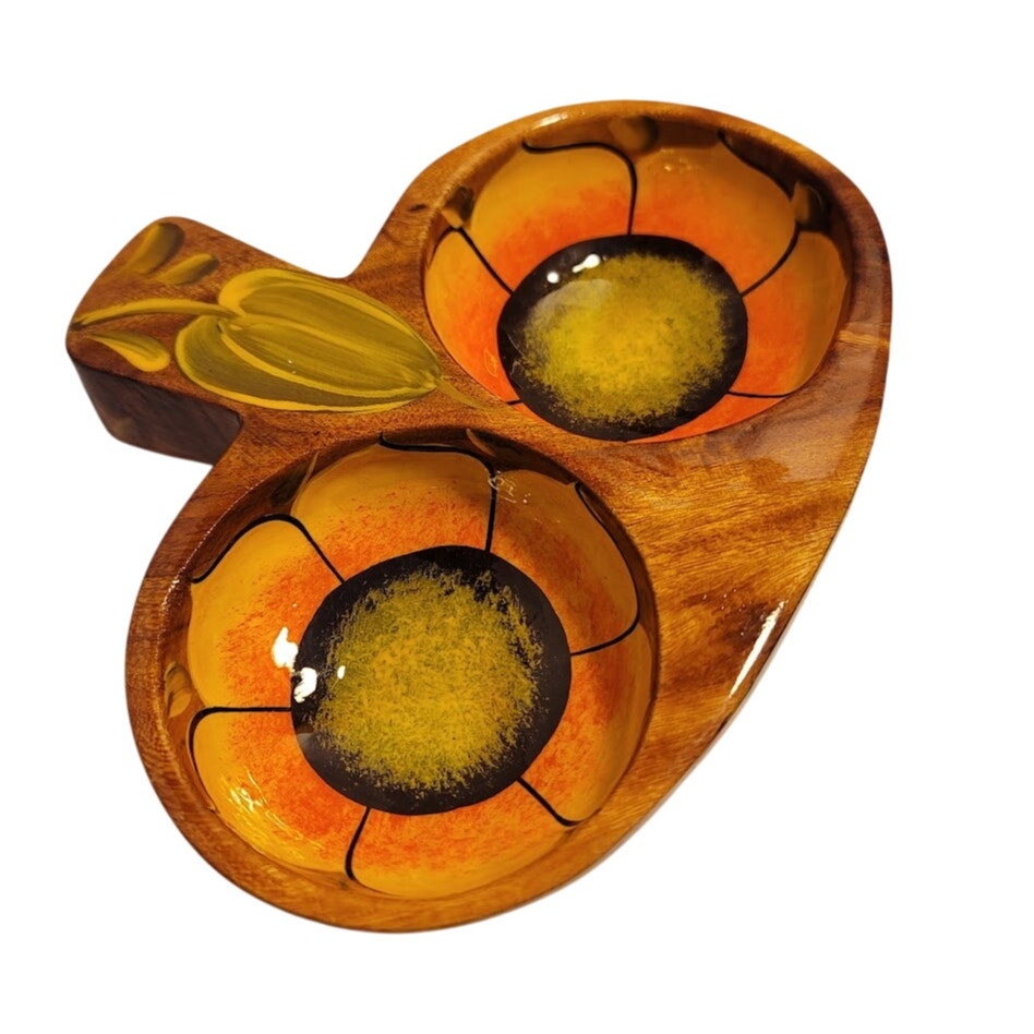 Mexican Handmade Hand painted Double Compartment Nuts olives SNACK Bowl Floral