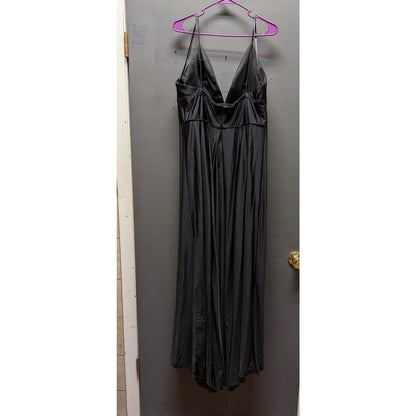 Leena for Mac Duggal Metallic Gray Plunging Halter A-Line Maxi Gown Dress 14 NWT